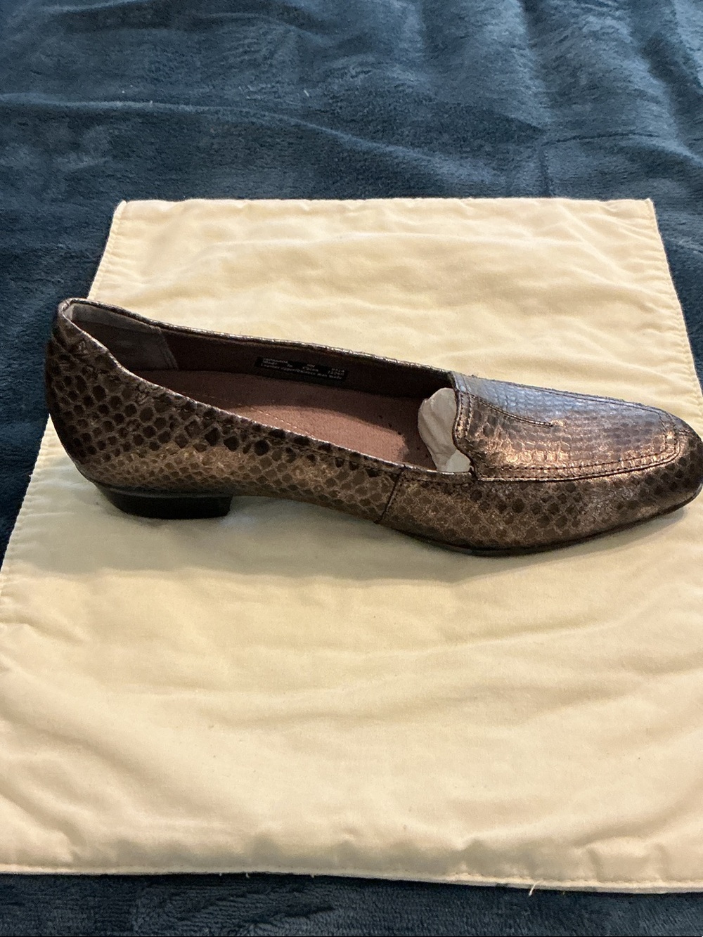 Clarks Metallic Snake-Embossed Brown Loafers
